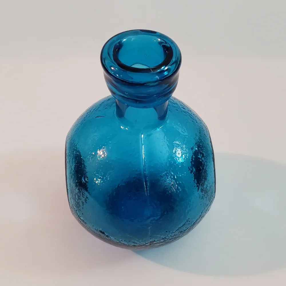 Art Glass Vase Textured Dimpled Sides Blue Glass